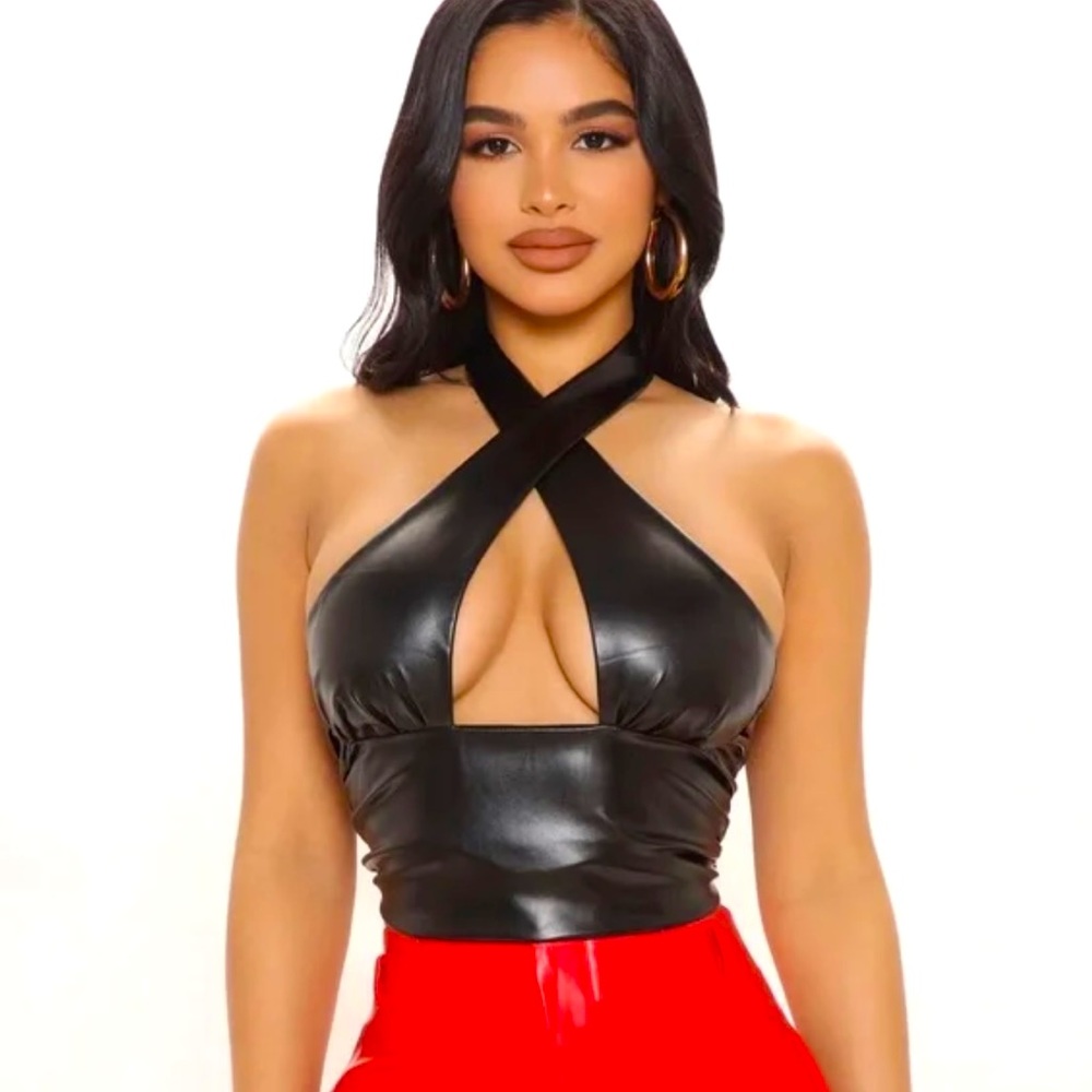Black Leather Crop Top Sexy Biker Babe Top Harley Davidson